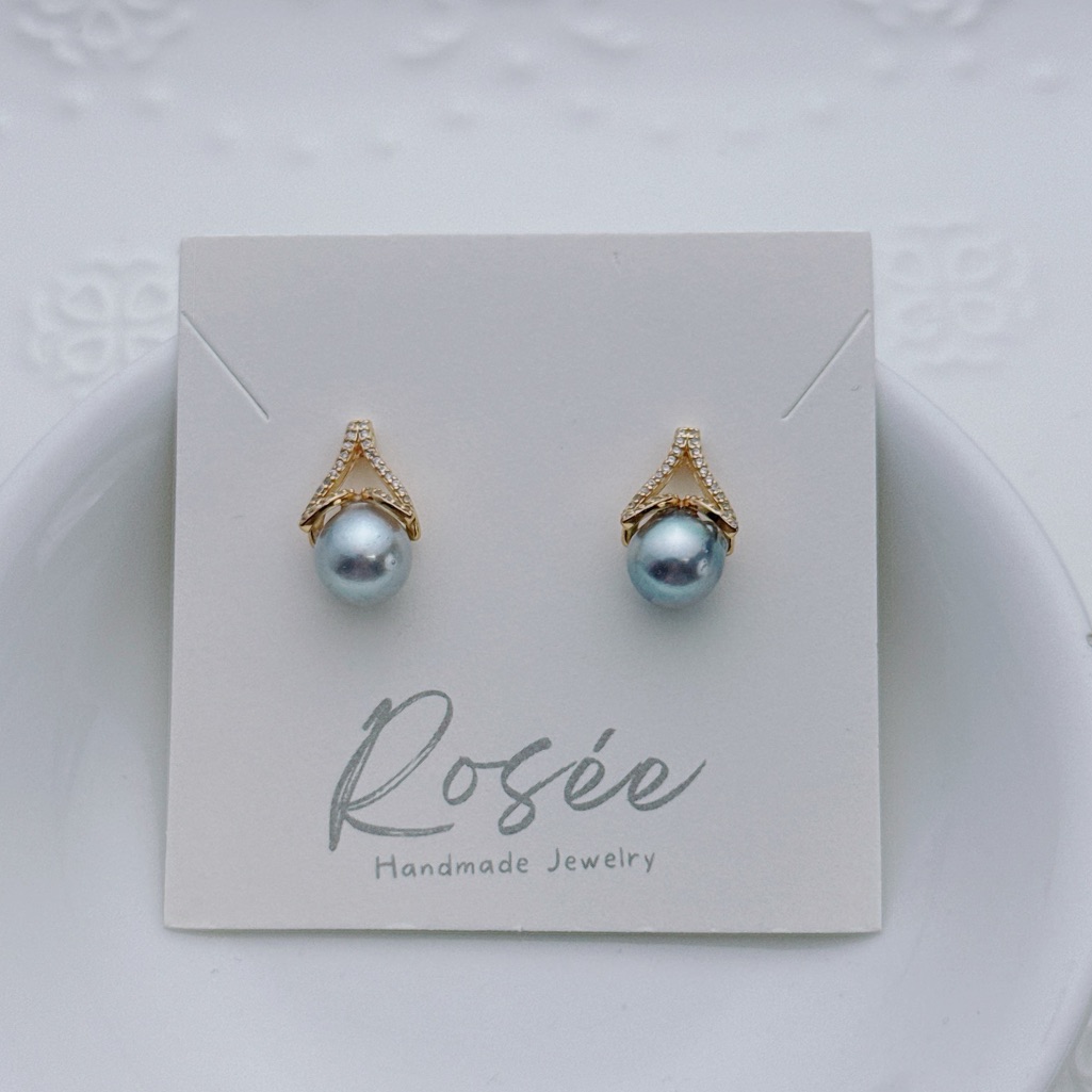 26e62 S925 Stamped 8mm Akoya Sea Pearl Studs Earring